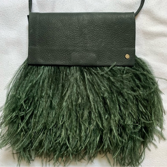 Rarity Handbags Handbags - Rarity handbag suede & ostrich feather green crossbody